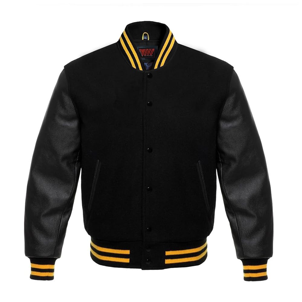 OHO Sports Direct Men Wool Varsity Jacket With Leather